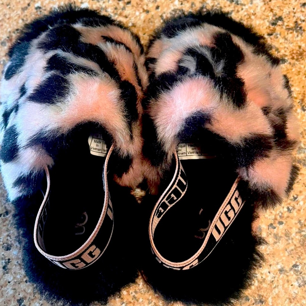 Pink and black Ugg Fluff Slides - toddler size 9.